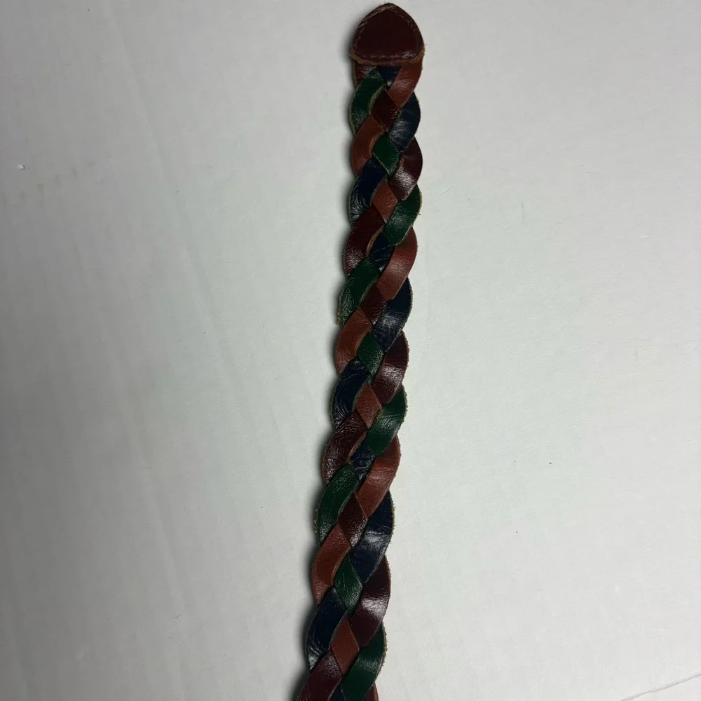 Vintage Women's Medium Belt Leather Braided Y2K Green Maroon Brown K4020106